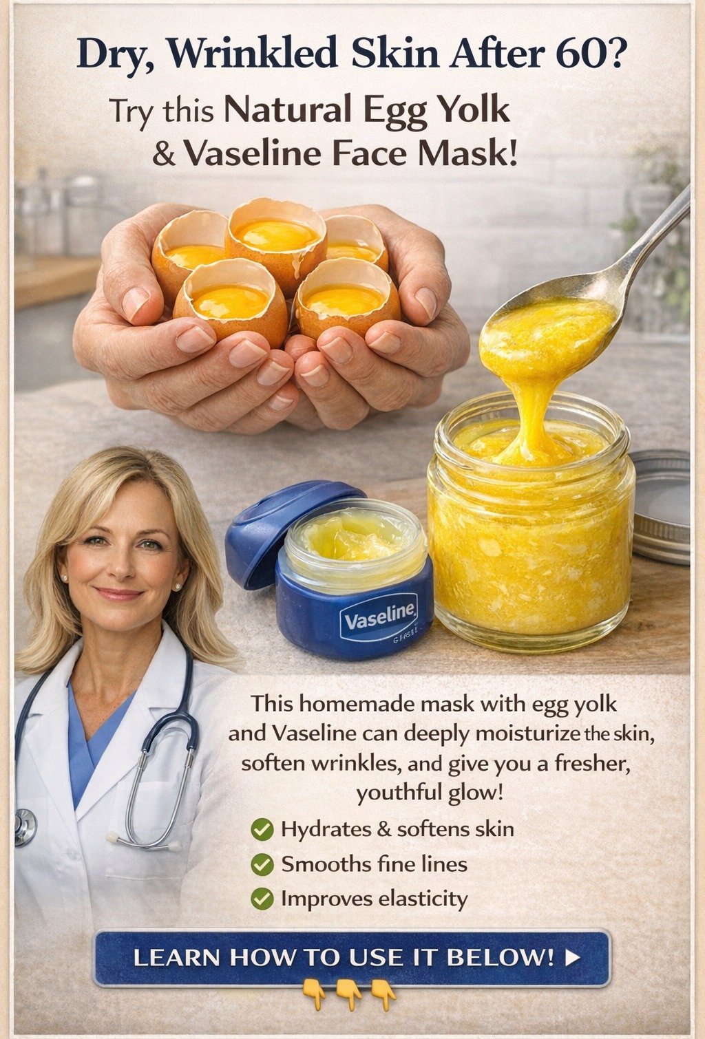 Rejuvenating Night Mask: Achieve Softer, Plumper Skin After 60 with Egg Yolk & Vaseline